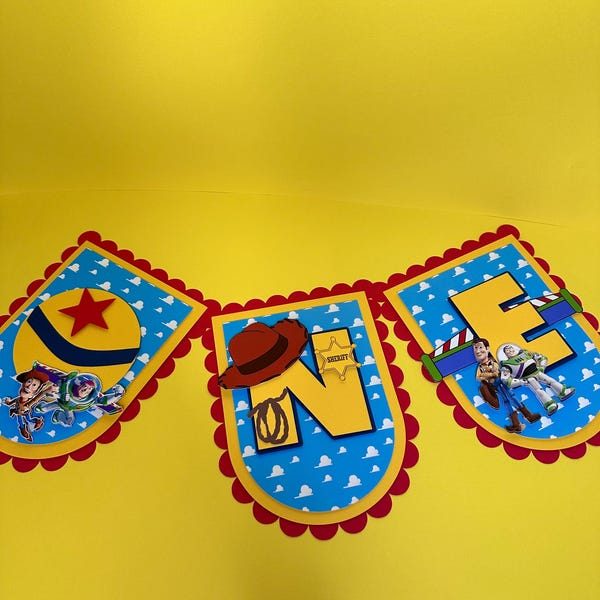 Toy Story Highchair Banner: "ONE" First Birthday Decoration